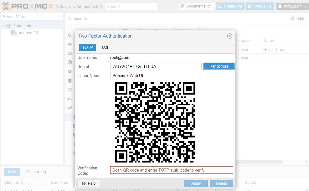Proxmox VE 6.0 TFA Setup
