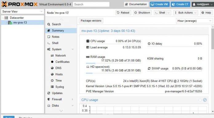 Proxmox VE 6 Initial Installation Checklist Proxmox VE 6.0 Web UI Dashboard