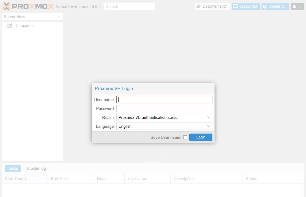 Proxmox VE 6.0 Web UI Login