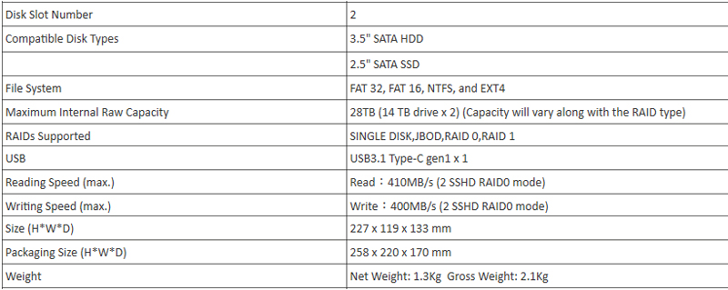 TerraMaster D2 310 Specifications