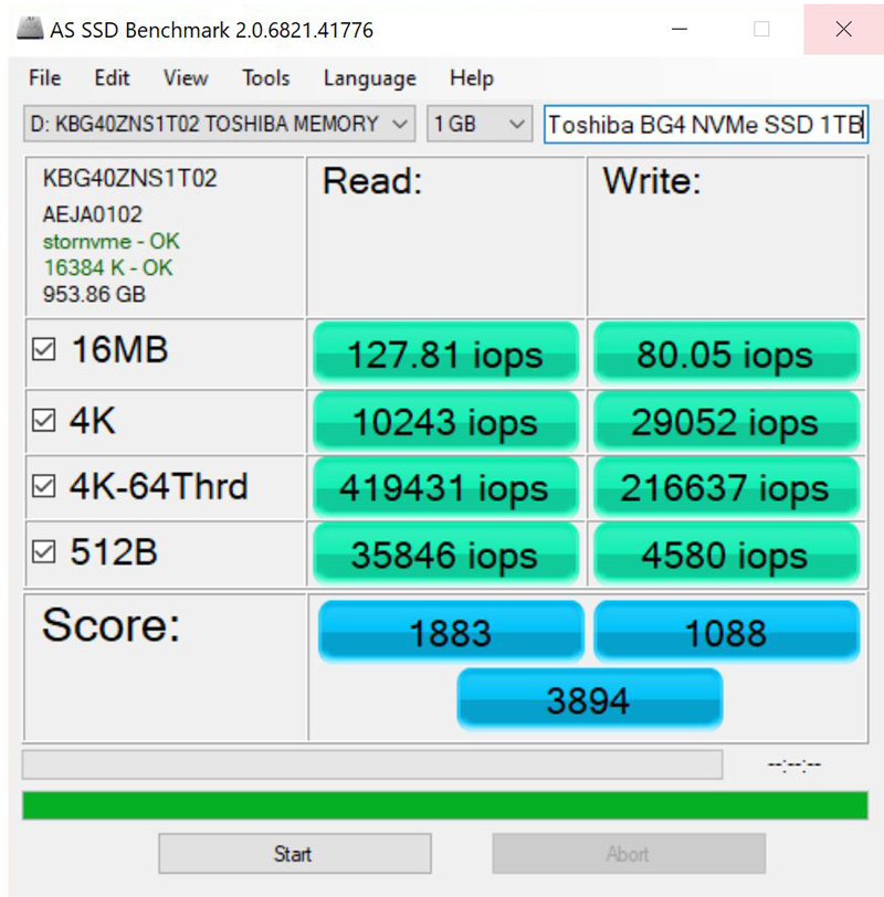 Toshia BG4 M2 2230 30mm NVMe SSD AS SSD IOPS