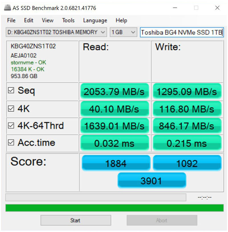 Toshia BG4 M2 2230 30mm NVMe SSD AS SSD