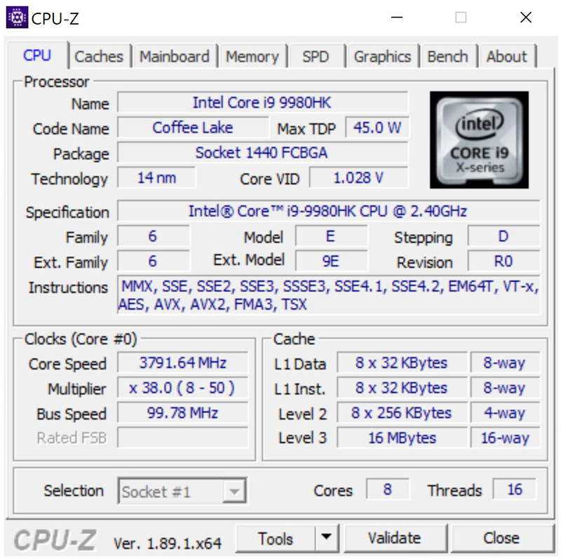 Dell Precision 7540 CPUz