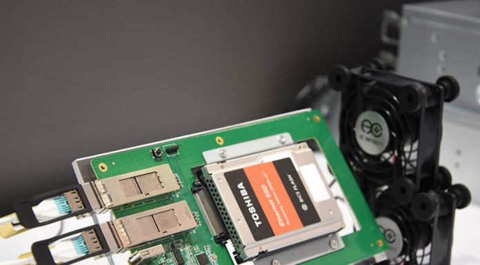 Marvell 88SS5000 NVMeoF SSD Controller Shown with Toshiba BiCS Toshiba Marvell Ethernet SSD Demo FMS 2019 2