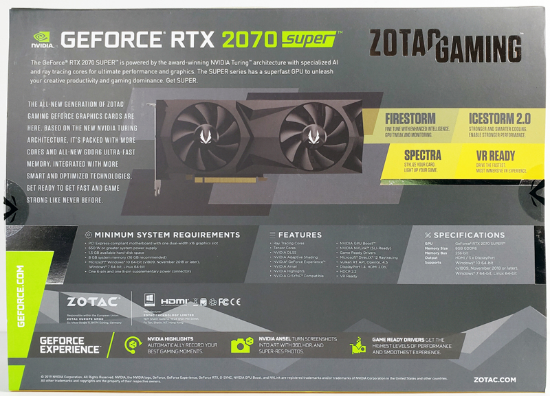 ZOTAC RTX 2070 SUPER Box Back