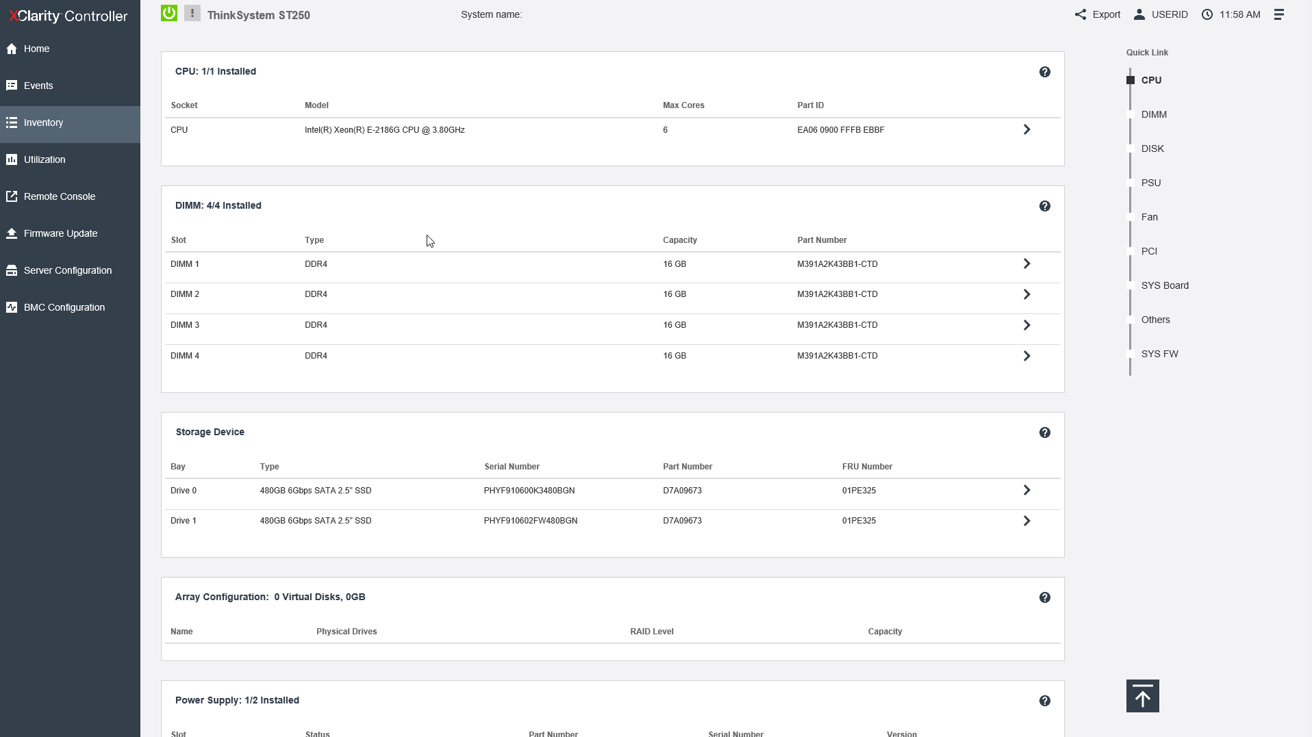 Lenovo XClarity Controller Inventory ST250