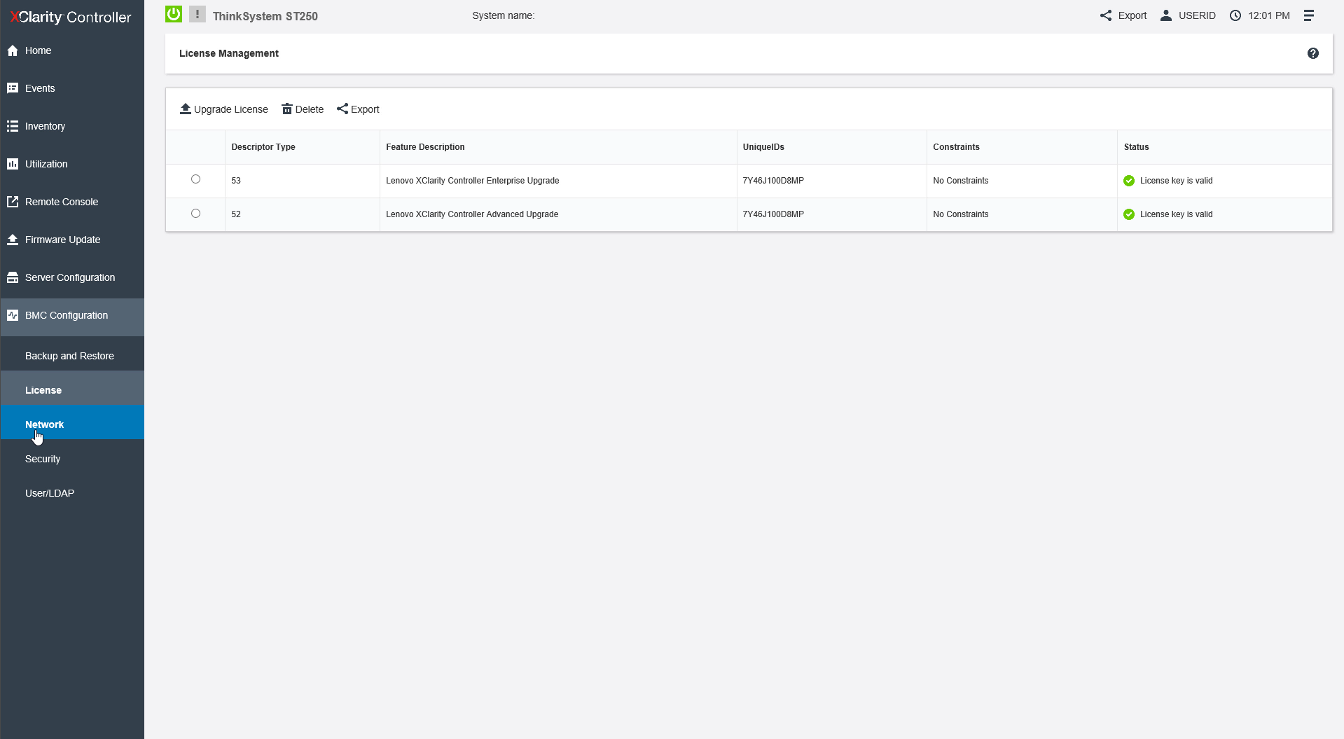 Lenovo XClarity Controller License Management