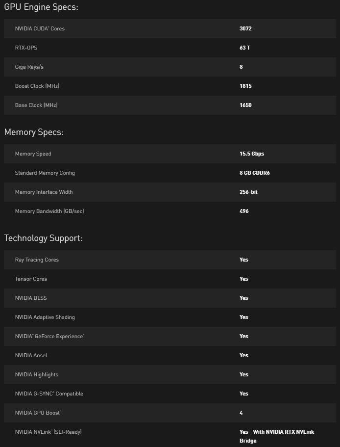 NVIDIA GeForce RTX 2080 Super Specs