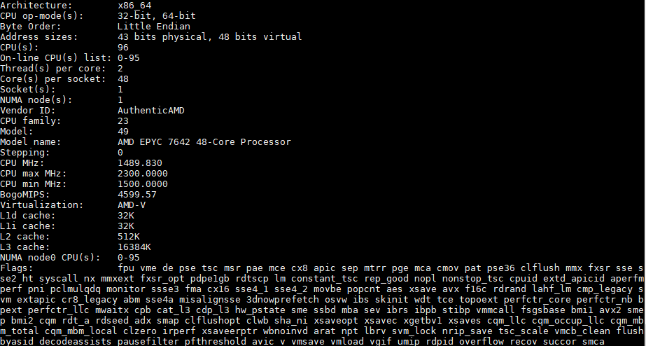 AMD EPYC 7642 Lscpu Output