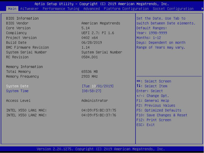 ASUS Pro WS C621 64L SAGE 10G BIOS 1