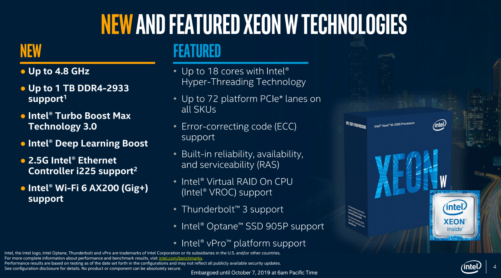 Intel Xeon W 2200 Series Platform Capabilities