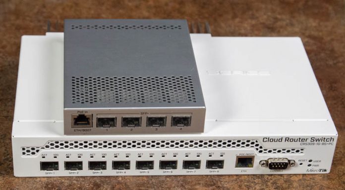 Building a Lab Part 2 Building Our Network MikroTik CRS305 Atop CRS309 Front View