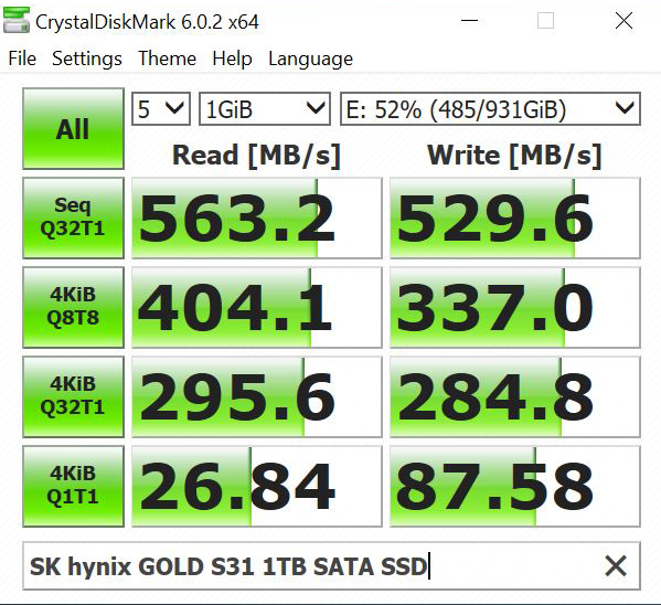 SK Hynix GOLD S31 1TB CrystalDiskMark