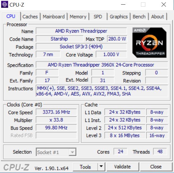 AMD 3960X CPUz