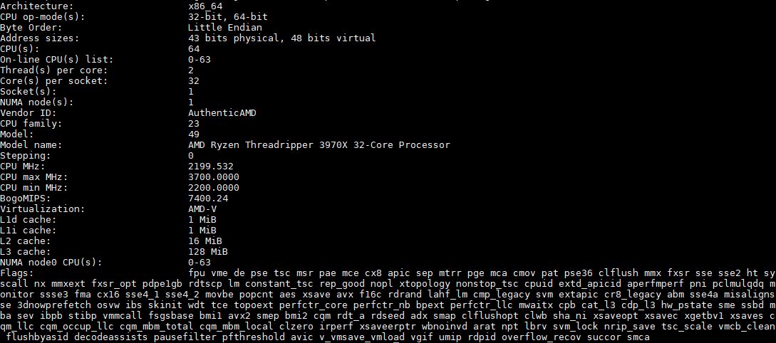 AMD Threadripper 3970X Lscpu Output