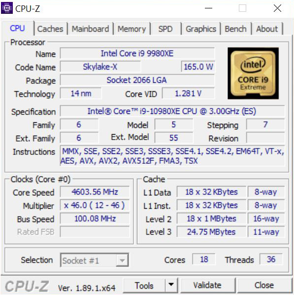 EVGA X299 Dark CPUz