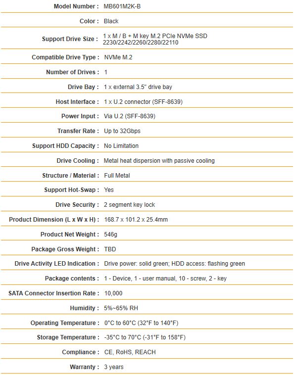 Icy Dock ToughArmor MB601M2K 1B Specifications