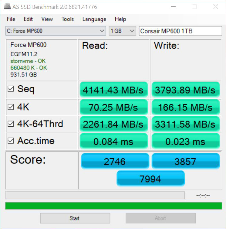 Corsair Force MP600 1TB AS SSD