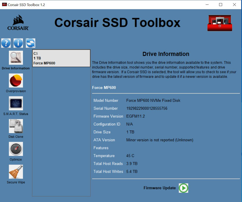 Corsair Force MP600 1TB Corsair SSD Toolbox