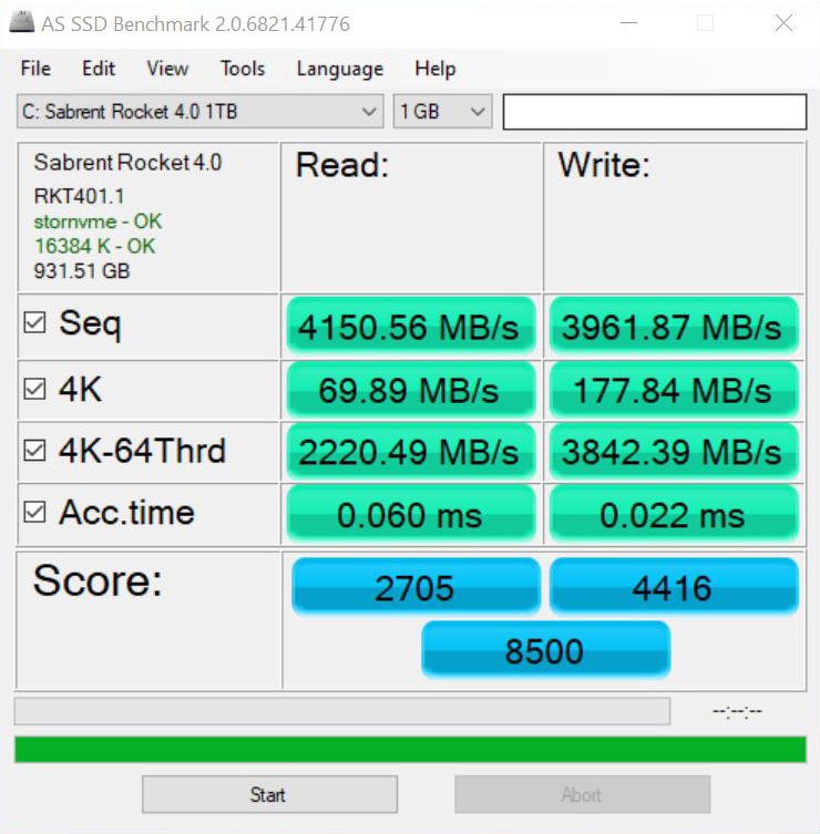 Sabrent Rocket 4 1TB AS SSD