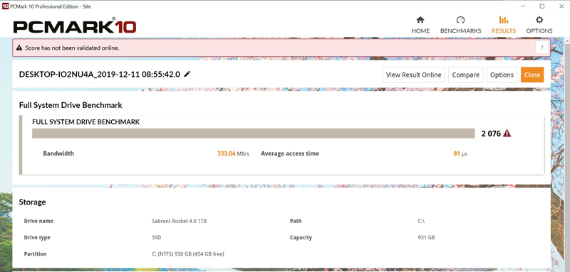 Sabrent Rocket 4 1TB PCMark10 Full System Benchmark