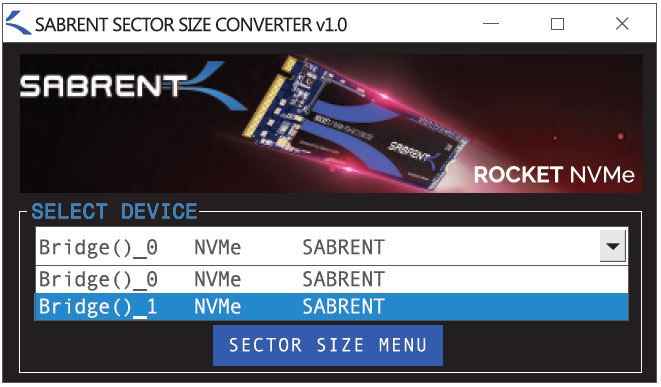 Sabrent Rocket 4 1TB Sector Size Converter