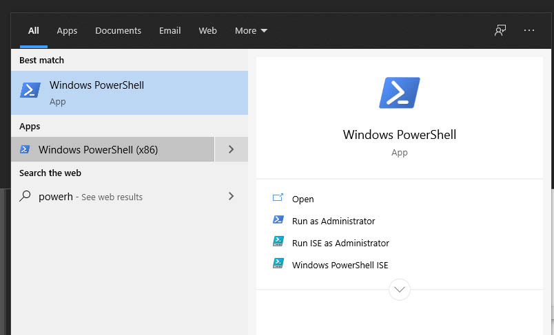 Start Windows 10 PowerShell As Administrator
