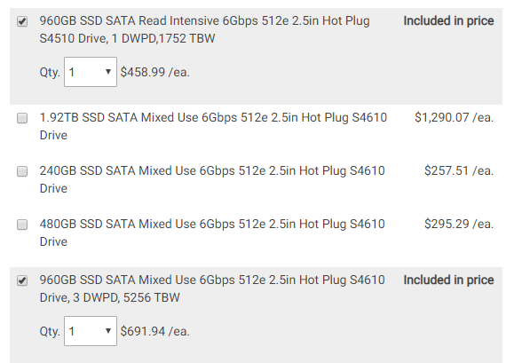 Dell 960GB SATA 1 Vs 3 DWPD Options