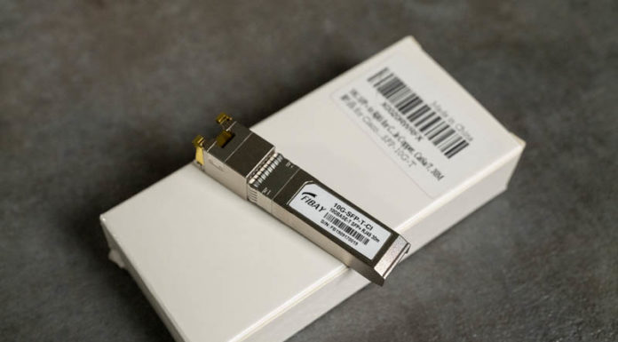 FiBay 10G-SFP-T-CI 10Gbase-T Adapter Review FIBAY 10G SFP T CI On Box Rear