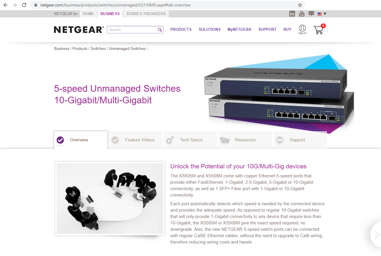 Netgear GS110MX Website Specs 2020 01 11