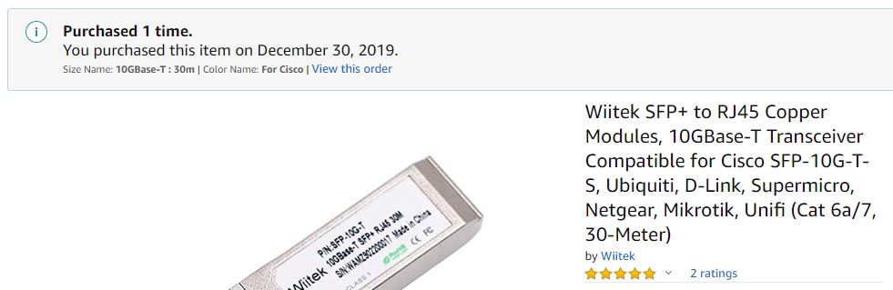 Wiitek SFP 10G T Amazon Listing