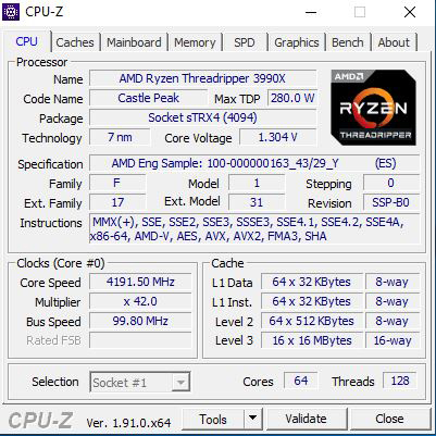 AMD Threadripper 3990x CPUz