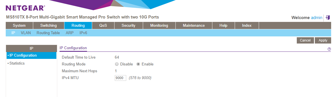 Netgear MS510TX Jumbo Frames