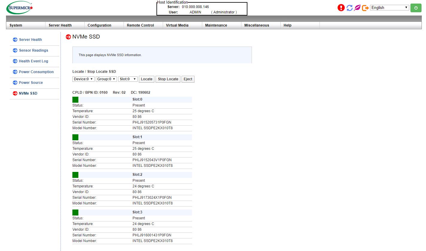 Supermicro Management NVMe SSD Page