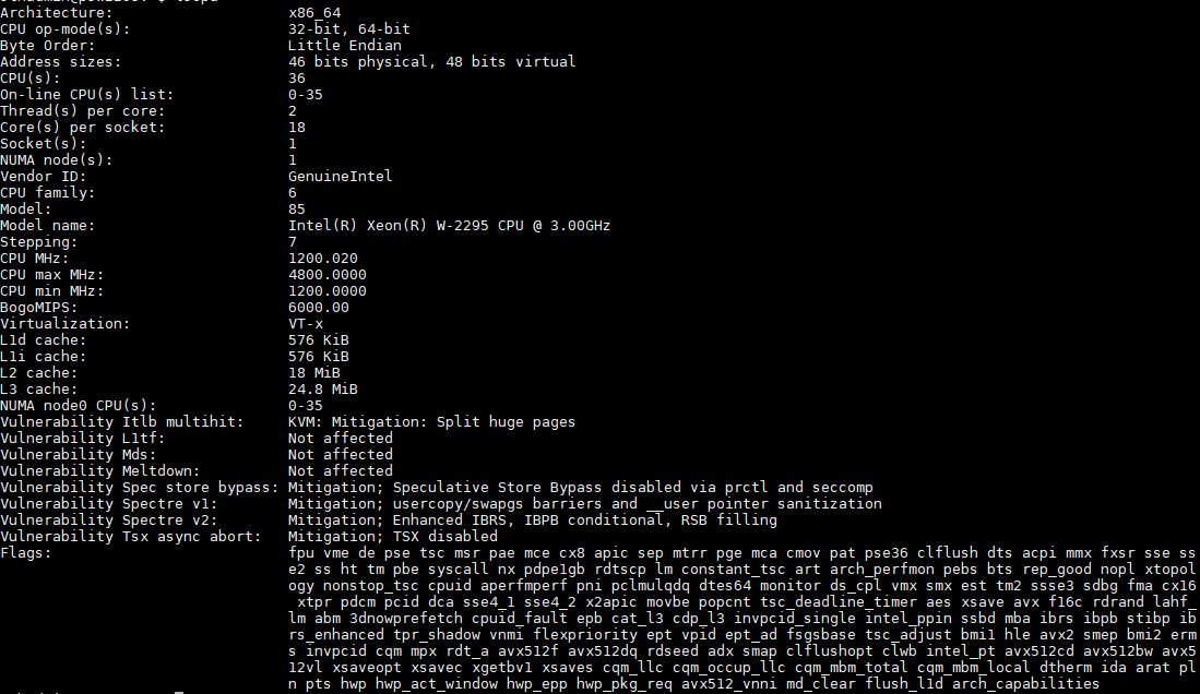 Intel Xeon W 2295 Lscpu Output