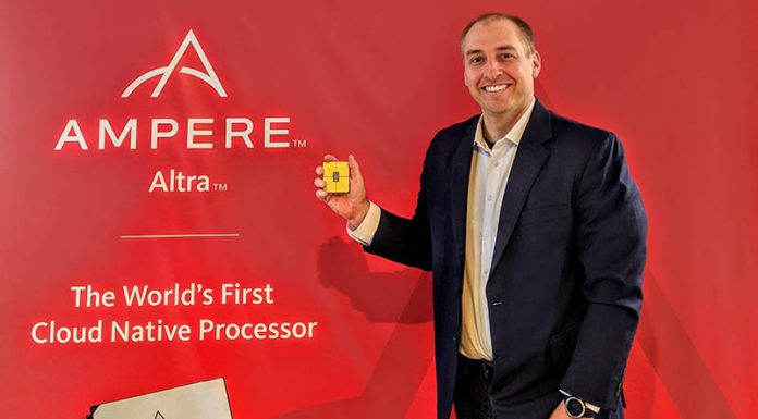Ampere Altra Max Targets a 128 Core Arm CPU Shipping in 2021 Patrick With Ampere Altra 80 Core In Hand At Ampere HQ Cover