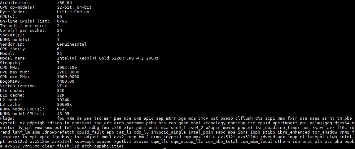 2p Intel Xeon Gold 5220R Lscpu