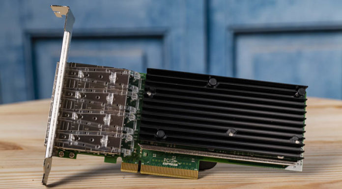3rd Party Intel X710-DA4 Quad 10GbE NIC Review 3rd Party Intel X710 DA4 NIC Front View