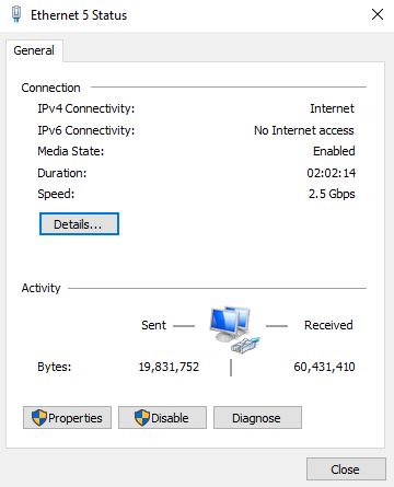 Plugable USB 3 2.5GbE Connection Status In Windows 10