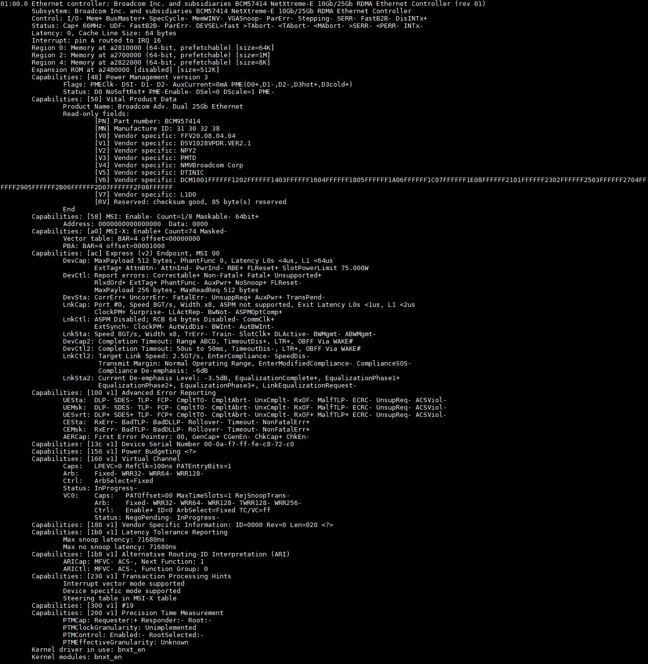 Dell Broadcom BCM 57414 Lspci