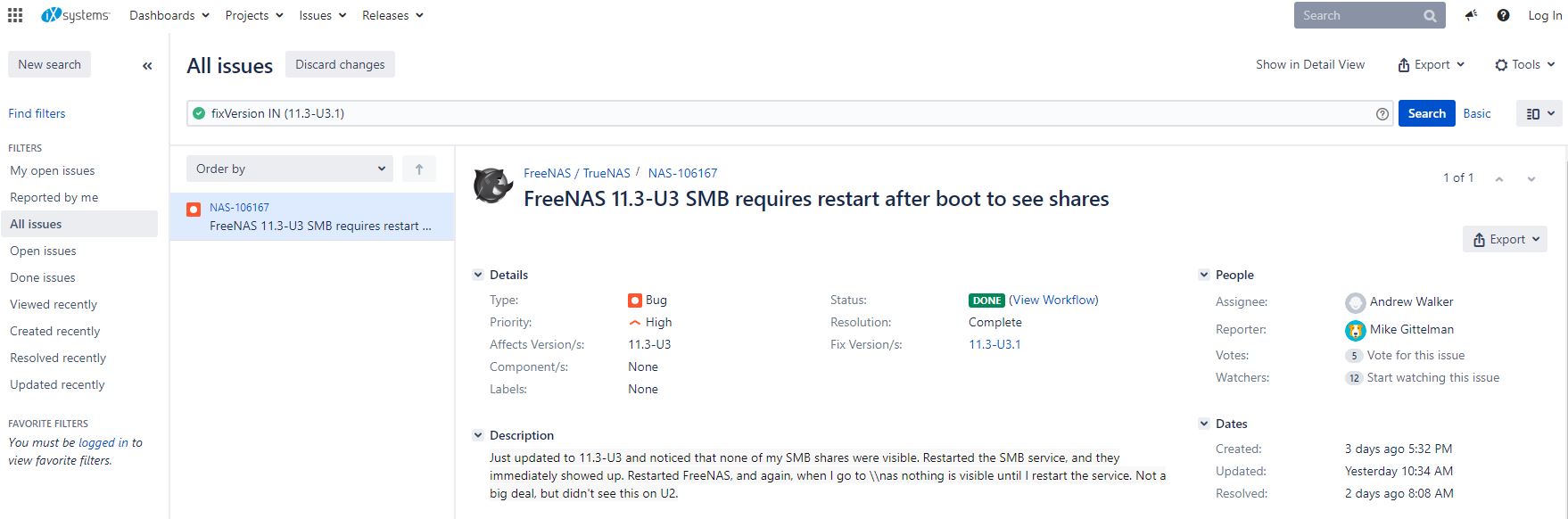 FreeNAS 11.3 U3 SMB Issue JIRA