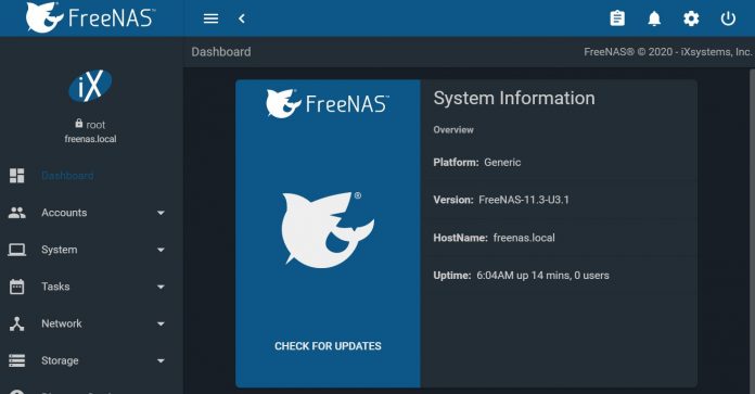 FreeNAS 11.3 U3.1 Dashboard