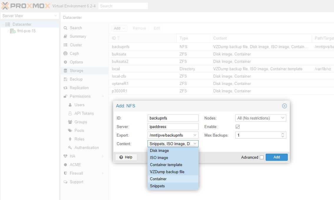 Proxmox VE Add NFS Storage And Enable Backups