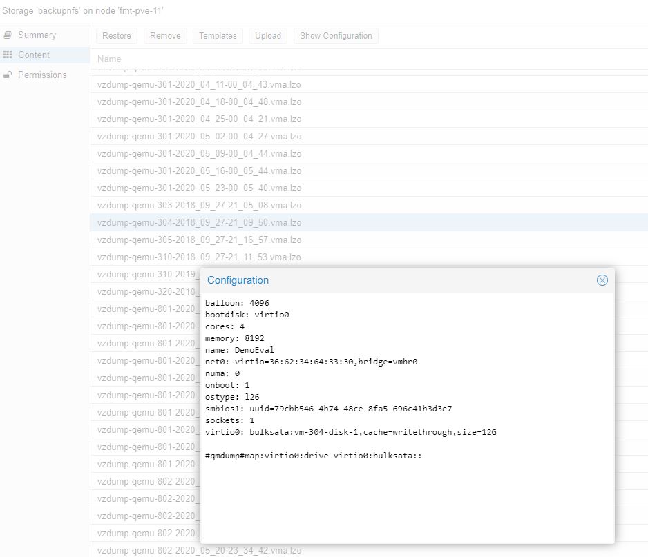 Proxmox VE Backups Show Configuration