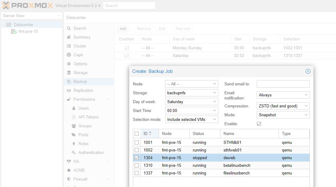 Proxmox VE Setup Backups