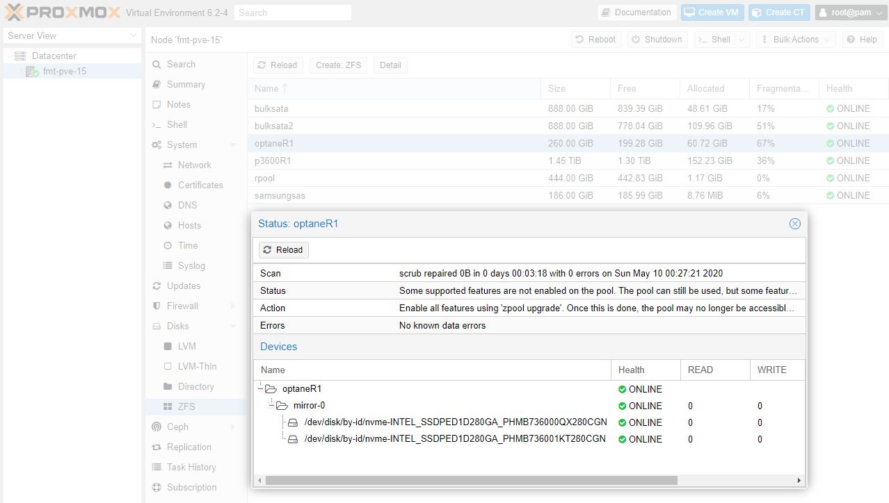 Proxmox VE VM Zpool Status Gui