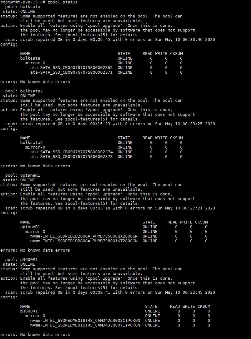 Proxmox VE VM Zpool Status