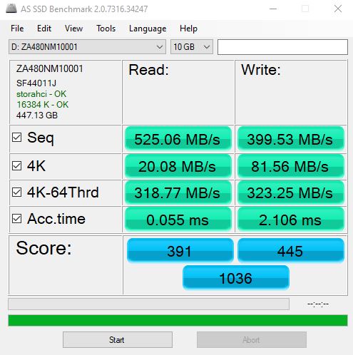 Seagate IronWolf 110 480GB AS SSD Benchmark