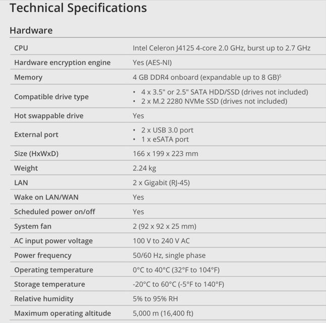 Synology DS920+ Specification