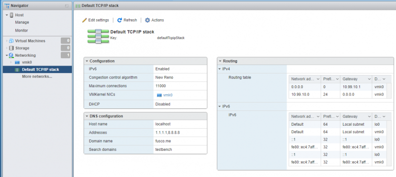 TCP/IP Stacks Settings Page